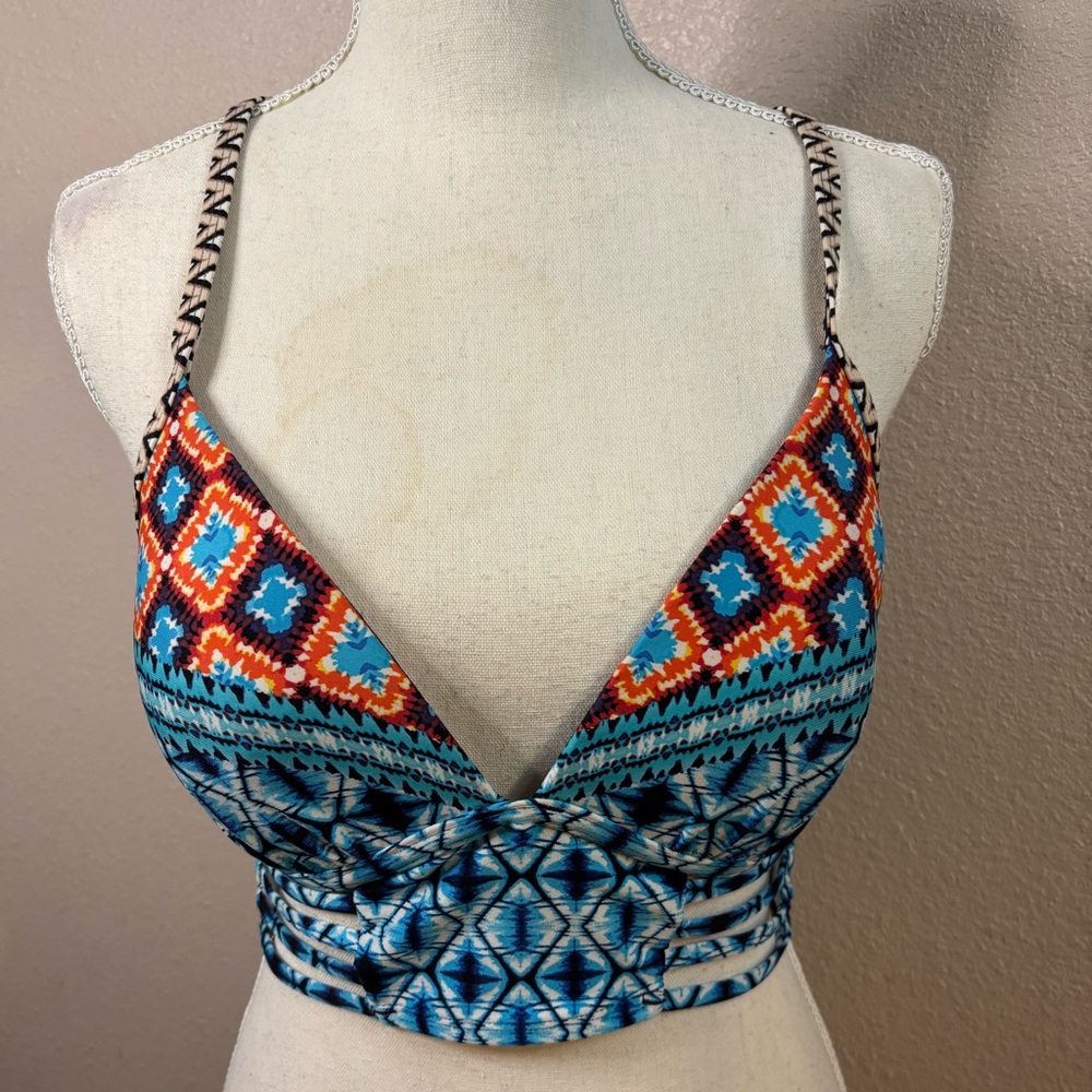 Kenneth Cole Orange and Blue Bustier Bikini Top